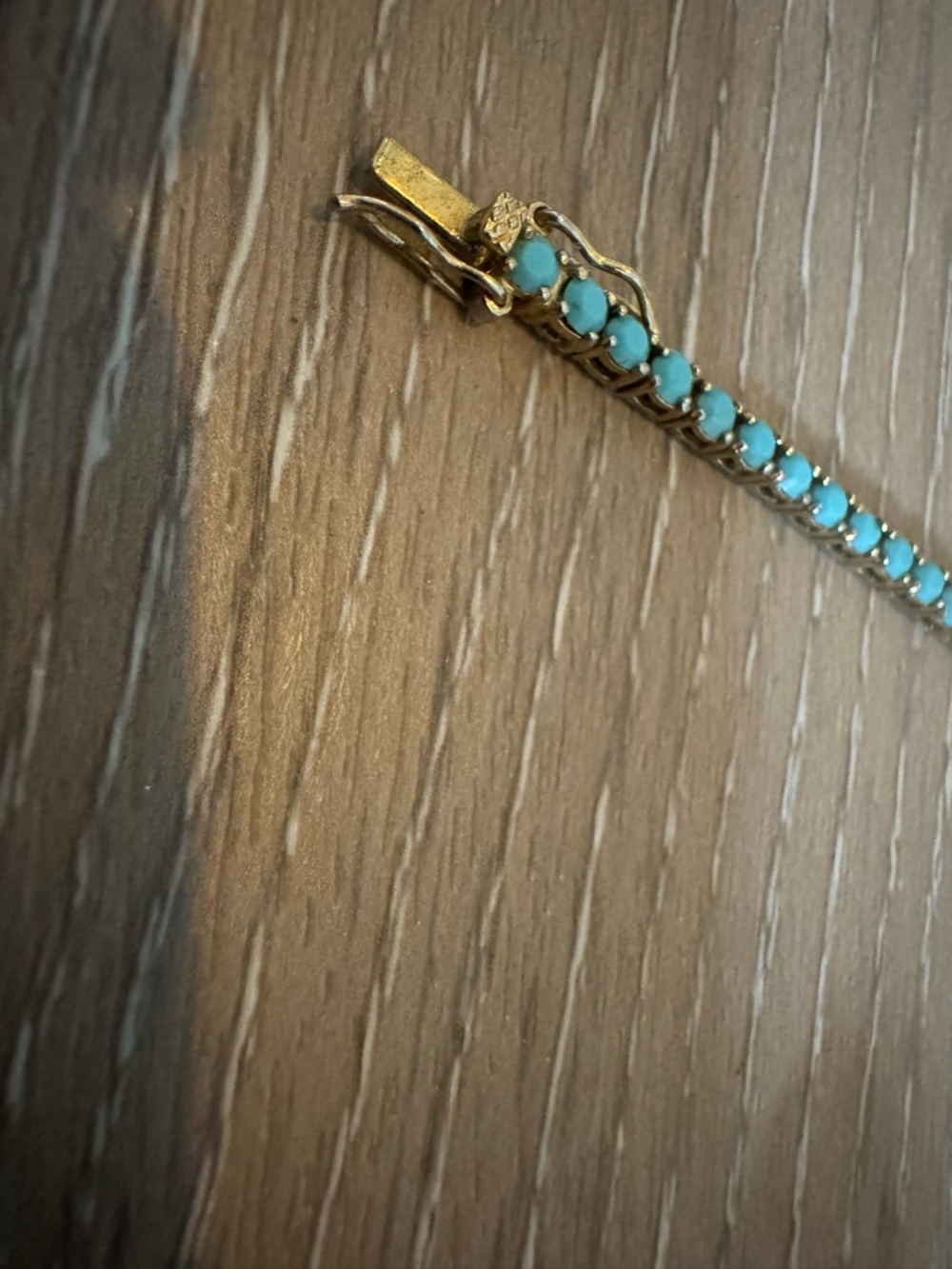 Joan Rivers vintage faux turquoise tennis bracelet in gold tone - Picture 2 of 7